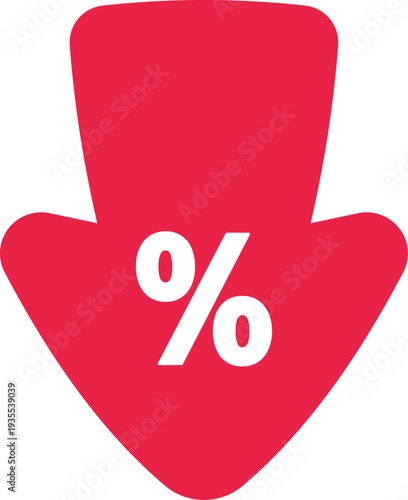 Percentage symbol inside falling red arrow