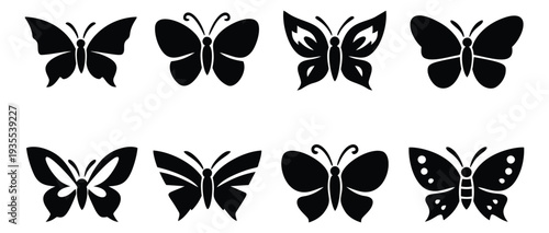 Stylized butterfly set featuring different wing shapes and patterns for nature and spring themed designs
