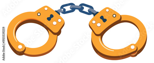 Flat design illustration of metal handcuffs depicting arrest for criminal justice