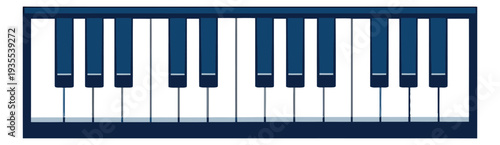 Digital illustration of a piano keyboard depicting the keys of a musical instrument for music lessons