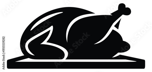 Graphic illustration of a whole roasted chicken depicting ready to serve on a platter for a meal