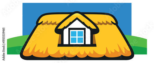 Cartoon illustration of a thatched roof depicting traditional housing for architectural projects