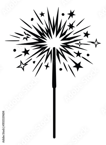 Line art illustration of a sparkler depicting a festive burst for celebrations