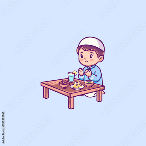 Boy Praying Before Iftar Meal