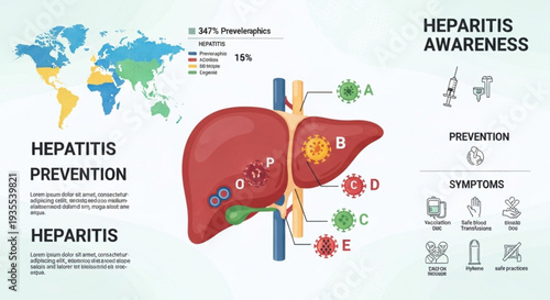 Hepatitis awareness infographic with liver anatomy and prevention tips