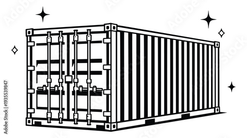 Line art illustration of a shipping container depicting global logistics for supply chain concepts