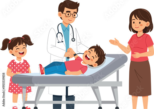 Doctor Examination with Child Patient, Parent and Medical Professional, Children’s Health Checkup Illustration