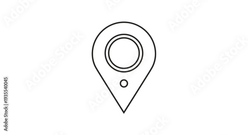 Clean outline of a location pin icon with a circular center is perfectly centered on a plain white background.