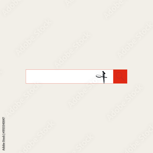 Minimal vector illustration concept for job search and career recruitment. Silhouette with a magnifying glass inside a search bar. Optimized corporate graphic for hiring and employee discovery.