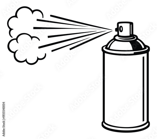 Line art illustration of a spray can depicting a burst of spray for graphic design