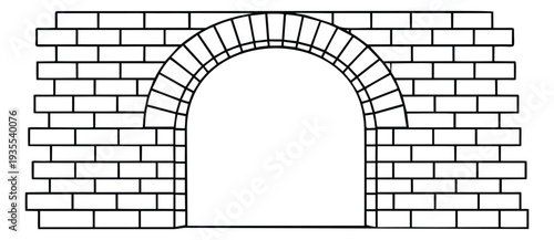Hand drawn line art illustration of a brick wall arch depicting a structural opening for construction and architecture projects