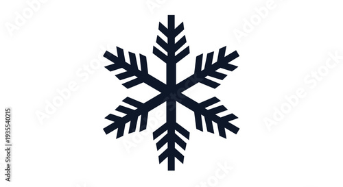 Geometric black snowflake icon with a symmetrical design isolated on a white background for winter and holiday themes.