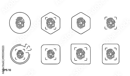 Minimal fingerprint scanning icon line set vector EPS 10