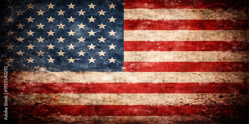 Grunge American flag with red white and blue stars and stripes on a patriotic texture as a national symbol of freedom for the United States of America