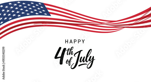 Wavy ribbons with the united states flag design and happy 4th of July text for american independence day celebration.