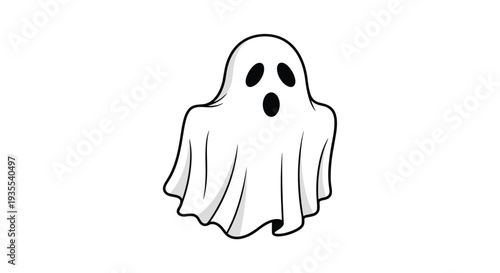 Simple cartoon illustration of a spooky white ghost with dark eyes and an open mouth for Halloween decorations.