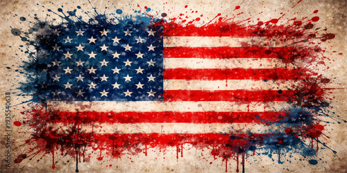 Vintage patriotic American flag with grunge texture and old weathered stars and stripes as a national symbol of United States independence and freedom