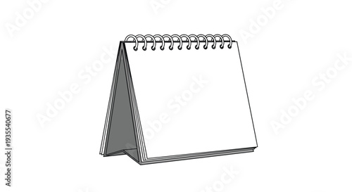 Simple grey and white illustration of a blank spiral bound desk calendar isolated on a white background for planning and scheduling.