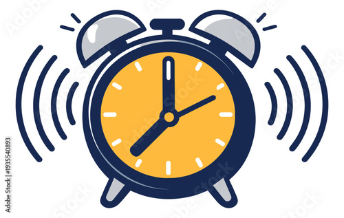 Line art illustration of an alarm clock depicting ringing for time management