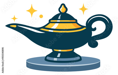 Stylized illustration of a magic lamp depicting wishes and wonder for fantasy stories