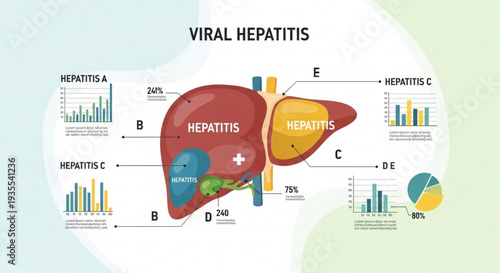 Viral hepatitis infographic liver anatomy and hepatitis types a b c d e statistics