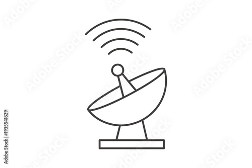 Satellite dish with waves indicating wireless signal transmission and reception. Vector