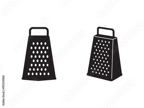 Two black grater kitchen utensils for food preparation and cooking  used for shredding cheese and vegetables