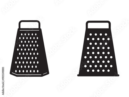 Two black grater kitchen tools with handles on top for grating cheese or vegetables