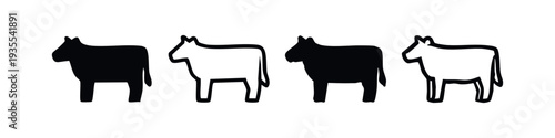 Set of black and outline donkey or mule silhouettes, farm animal icons