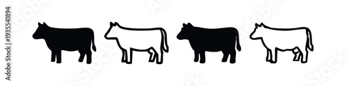 Stylized set of black and outline donkey or mule silhouettes, farm animal icons