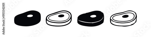 Set of four stylized meat steak icons in black and white, for culinary and food industry concepts