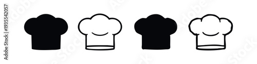 Chef Hat Icons Set. Cooking Cap Silhouette and Outline Vector Illustration.