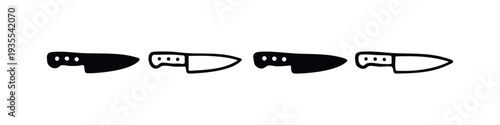 Meat Cleaver Knife Icons Set. Butcher Knife Silhouette and Outline Vector Illustration.