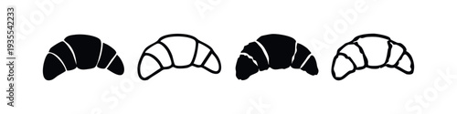 Classic Croissant Icons Set. French Pastry Silhouettes for Bakery and Cafe Designs.