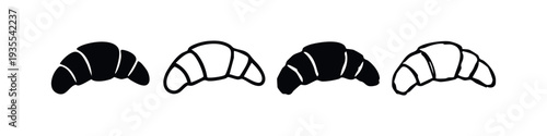 Set of Croissant Icons in Solid Black and Outline Versions for French Bakery