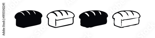 Monochrome Bread Loaf Icons Set with Solid and Outline Styles for Bakery