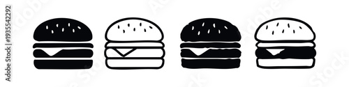 Hamburger icons set. Fast food burger collection, minimalist flat and outline design.