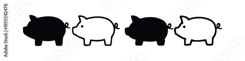 Piggy Bank Icon Set. Black and white hand drawn style savings symbols.