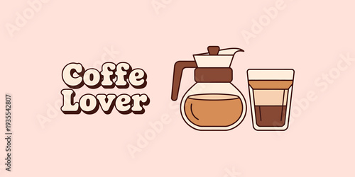 Coffeemaker and glass coffee drink  coffe lover