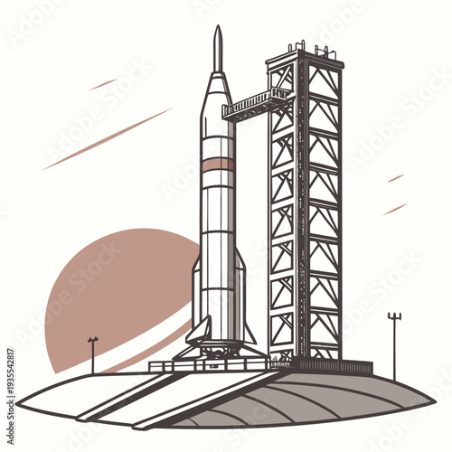 Of rocket on launchpad with tower and setting sun launch tower