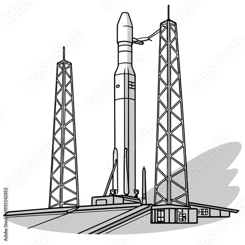 Of rocket on launchpad with towers space technology 1