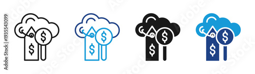 Cloud Bidding icon set multiple style collection