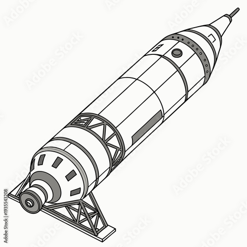 Grayscale of a rocket on a launchpad spacecraft monochrome