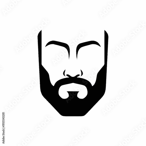 Minimalist black and white illustration of a mans face with a beard.