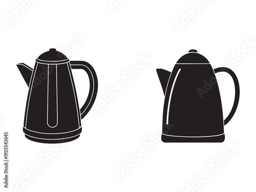 Two black kettle silhouettes side by side with white outlines on white background
