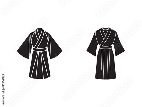 Two black kimono robes with white lines isolated on white background  traditional japanese clothing