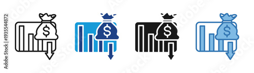 Market Decline icon set multiple style collection