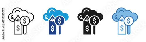 Cloud Bidding icon set multiple style collection