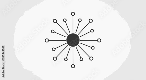 Central black node with radiating lines connecting to multiple outer circles, symbolizing network, connection, and distribution in a bright studio.
