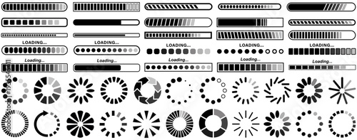 set vector loading icons collection. Loading bar symbol. Loading progress sign Circular buffering design template vector illustration